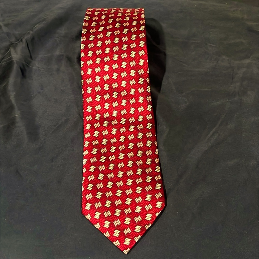Daniel De Fasson red rectangle geometric design 100%‎ silk tie men’s wide suit